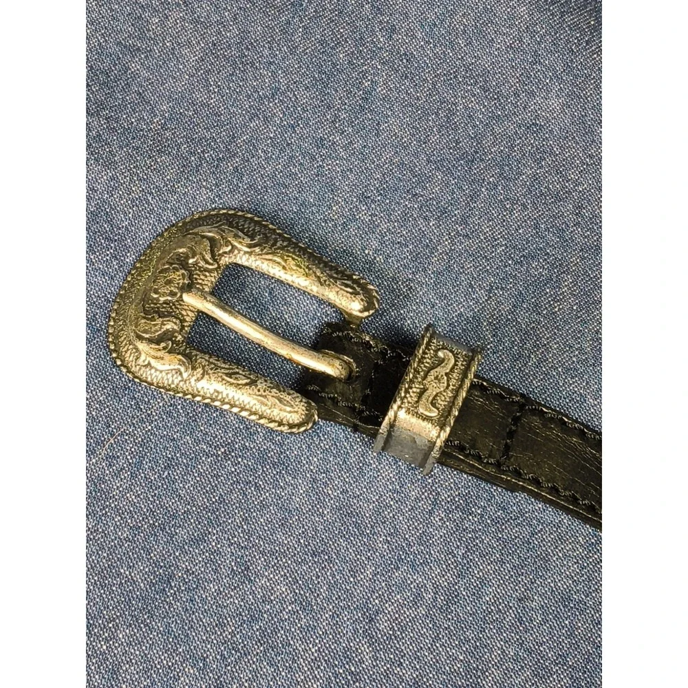 Vintage La Doppia Vita Italian Leather Western Concho Belt Black Silver Size 32